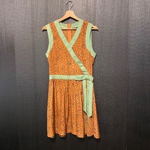 Dear Creatures Tan Green Polka Dot Dress S Small